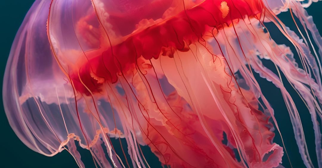 Imagen de una medusa con interior rojo parecida a la medusa Turritopsis dohrnii