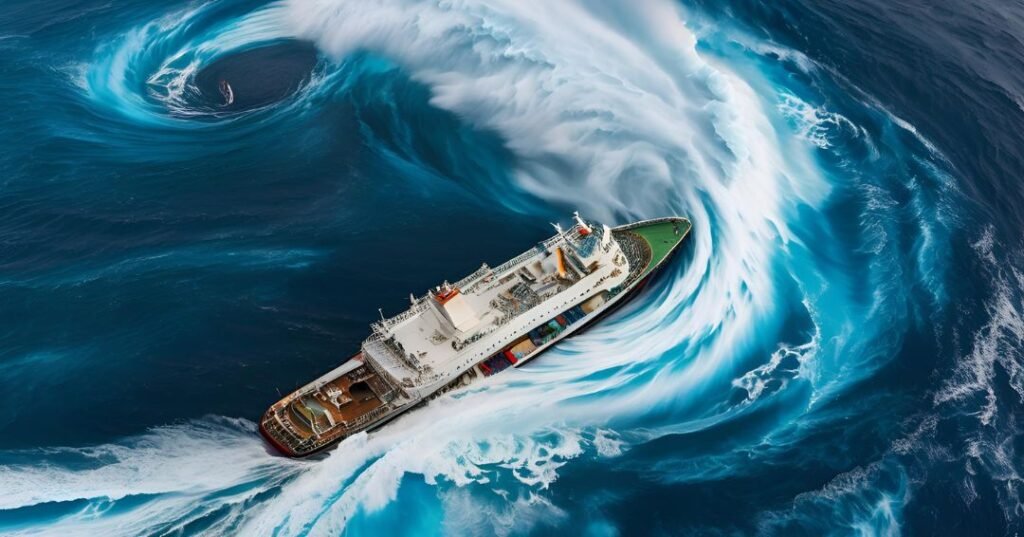 Remolino hundiendo un barco en el océano